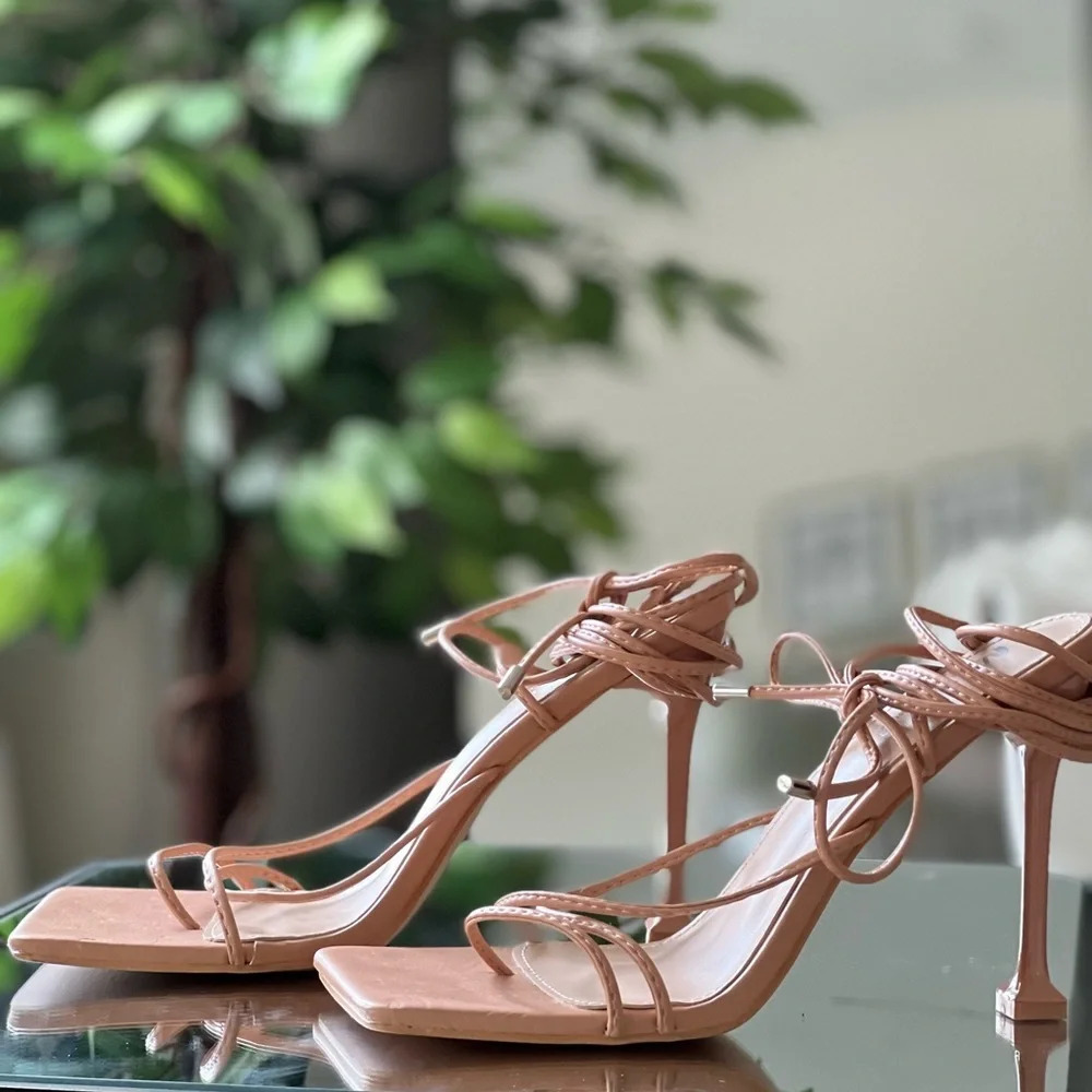 Sweet Talker Nude Strappy Lace Up Heels